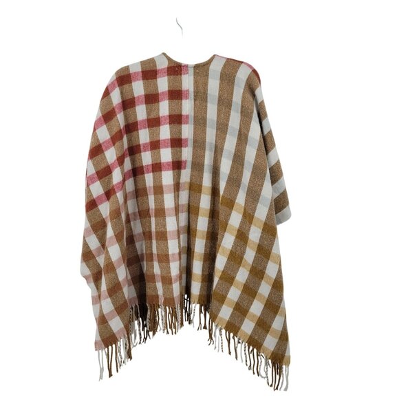 Sonoma Picnic Plaid Boho Blanket Shawl Wrap Poncho Tassel Fringe Warm Tones - Picture 2 of 9